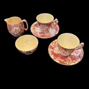Vintage Royal Winton Grimwades 'Brocade' cranberry rose Chintz tea set